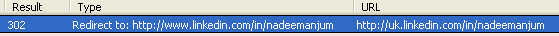 Screenshot of LinkedIn using a 302 redirect